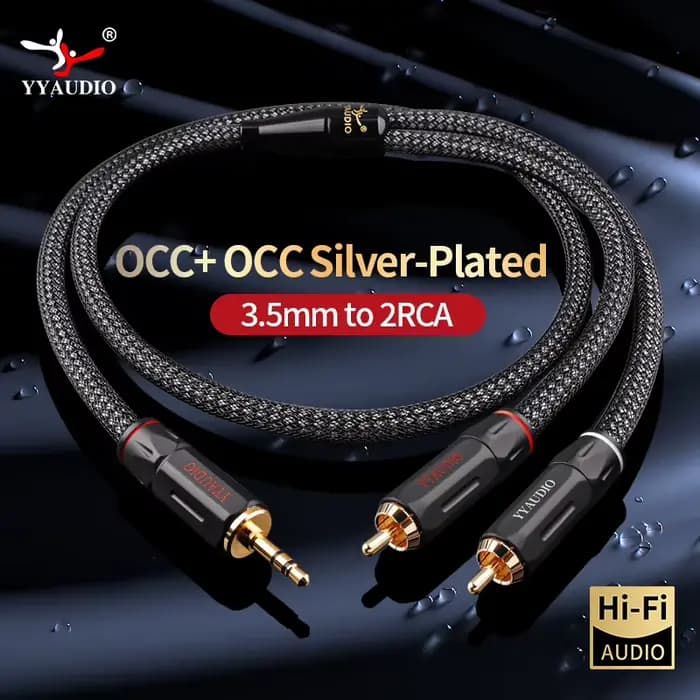 Câble Audio Hifi 3.5mm jack vers 2RCA OCC plaqué argent Aux 3.5 Y séparateur