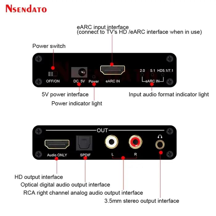 Extracteur audio HDMI eARC ARC 192 kHz 5.1CH 7.1CH