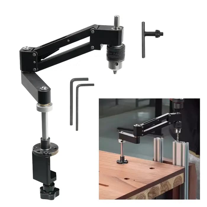 Support de perçage à bras articulé pour perceuse à main, réglable multi-positions horizontales et ve