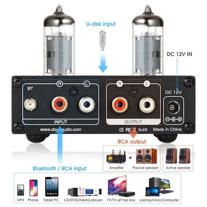 Douk Audio-Préampli à Tube à Valve HiFi Bluetooth 5.0