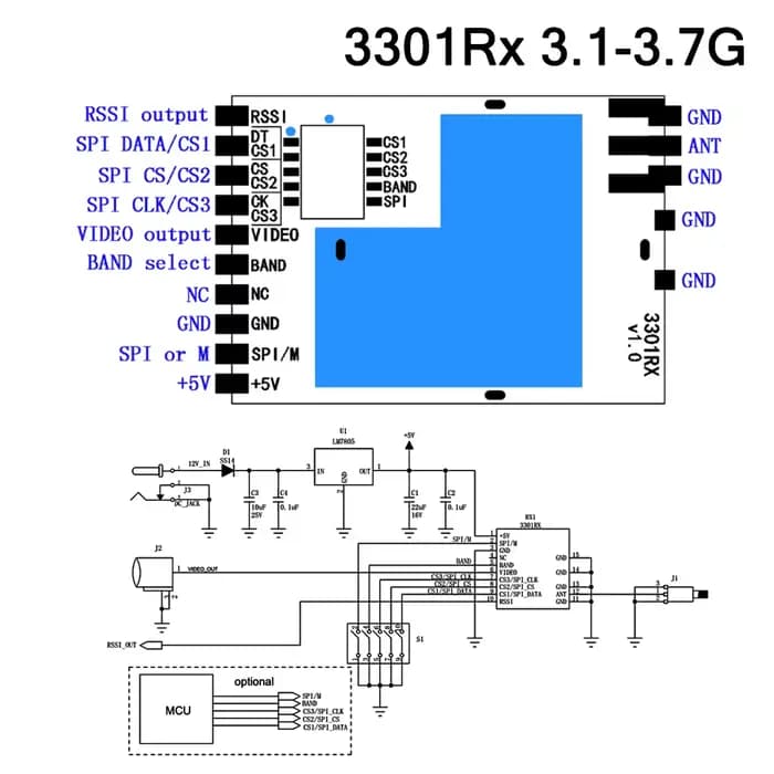 5.8G RX1264 RX1264PRO MM238RW 3301Rx Module récepteur Audio vidéo sans fil