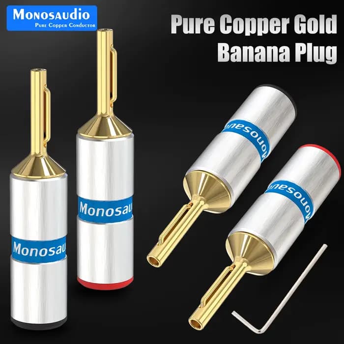 Monosaudio connecteur banane en cuivre pur plaqué Rhodium/or Terminal Audio Hifi fiches de haut-parleur