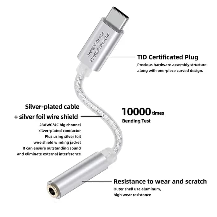 JCALLY JM12 adaptateur Audio numérique type-c à 3.5mm HIFI son DAC décodeur amplificateur de casque pour téléphone câble