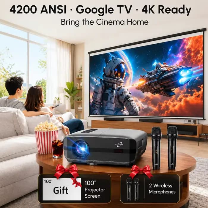 Projecteur intelligent 1000D Elite 4K Ultra HD 4200 ANSI Lumens avec mise au point automatique, Andr