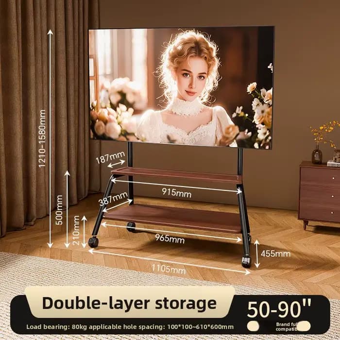 Support TV mobile sur pied avec roulettes pivotantes pour salon et chambre à coucher, support univer