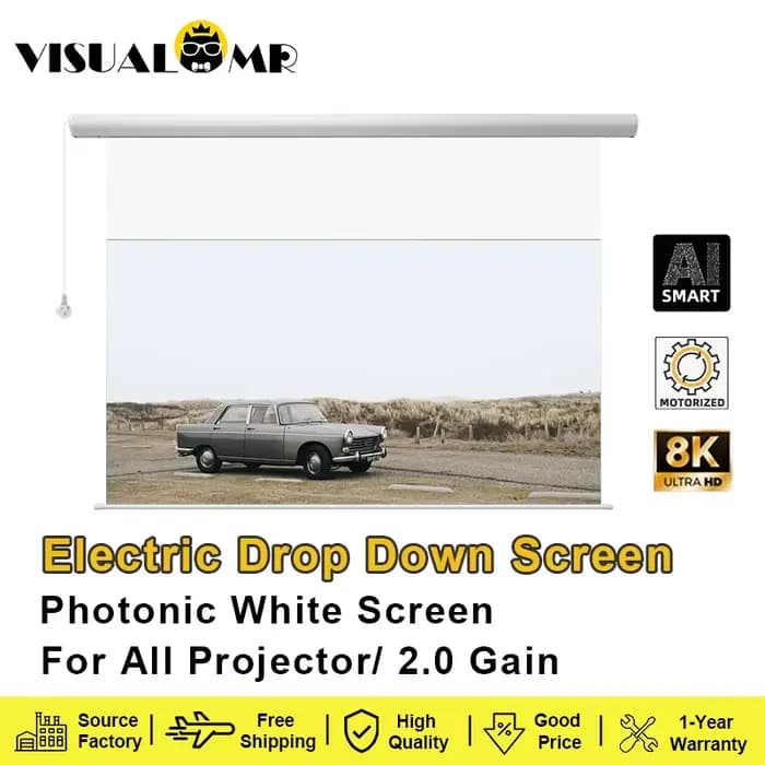 VisualMr – écran de projecteur motorisé blanc photonique électrique, support mural 120 pouces pour P