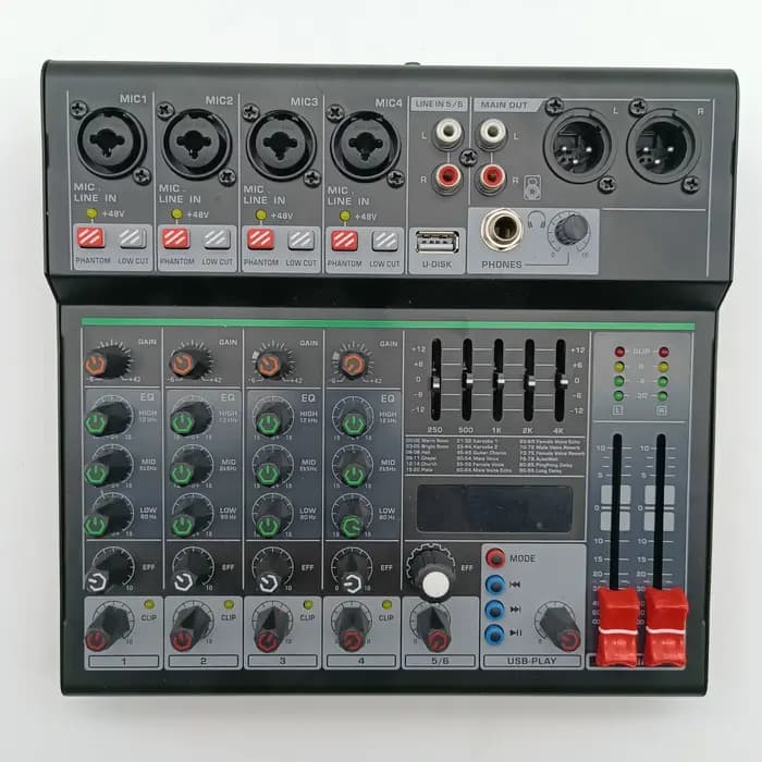 Table de mixage Audio DJ 6 canaux, sortie individuelle 48V, 7 bandes, EQ 99 effets, USB, Bluetooth,