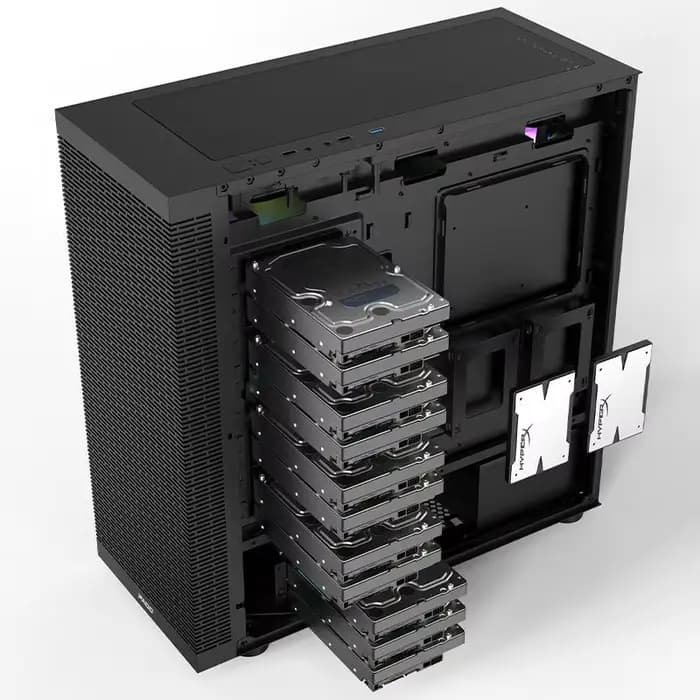 Boîtier tour multi-disques haute capacité, E-ATX/ATX avec design de ventilation carré, prend en char