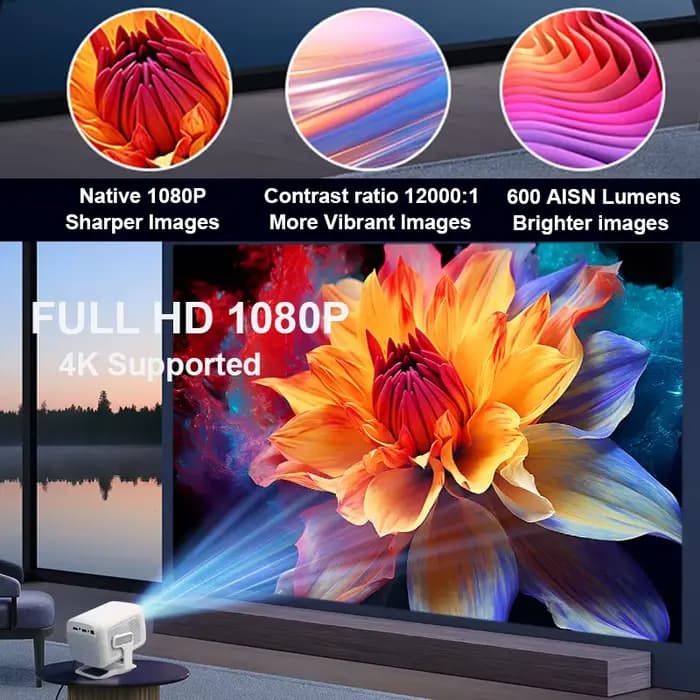 Huaweishi 4K projecteur Android natif Portable 1080P 600ANSI Auto FocusVideo home cinéma extérieur hd led Projetor