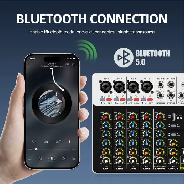 Interface audio V8 avec Bluetooth 5.0 et alimentation fantôme pour enregistrement sur ordinateur