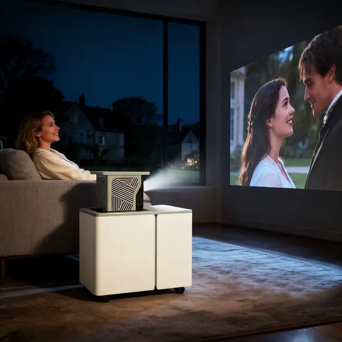 Meuble de rangement motorisé dissimulé pour projecteur – Table de chevet/étagère avec élévateur électrique intelligent et sécurité anti-pincement