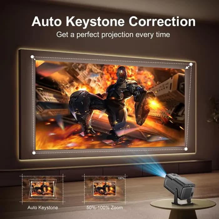 Projecteur HY320 natif 1080P 4K WiFi6 BT5.2 Correction automatique de la distorsion trapézoïdale 180° °