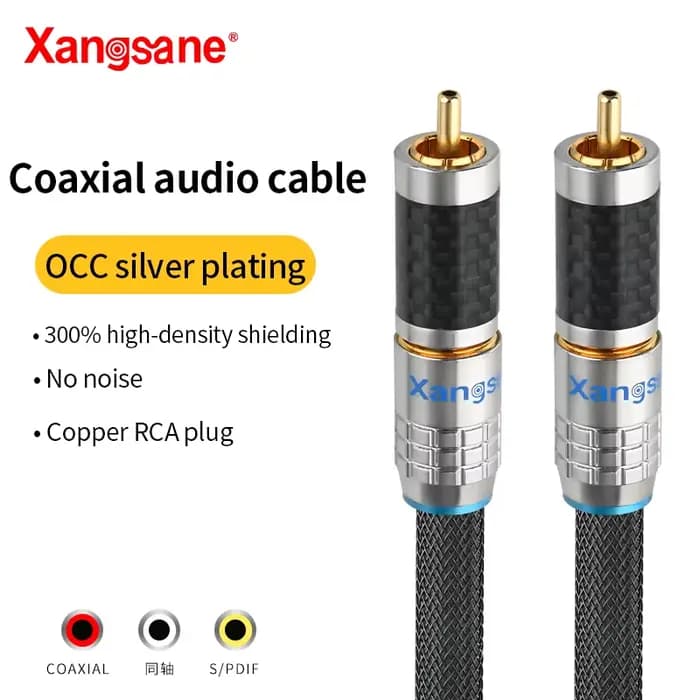 Xangsane 3.7mm 2 OCC plaqué argent coaxial 75 ohm décodeur audio numérique SPDIF caisson de basses RCA TV câble