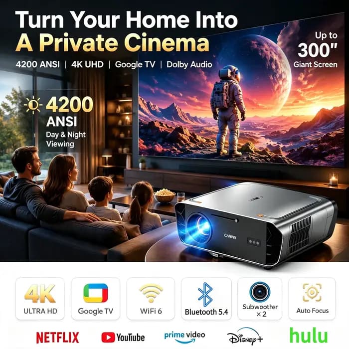 Projecteur 4K UHD 1080P natif 4200 ANSI avec Google TV