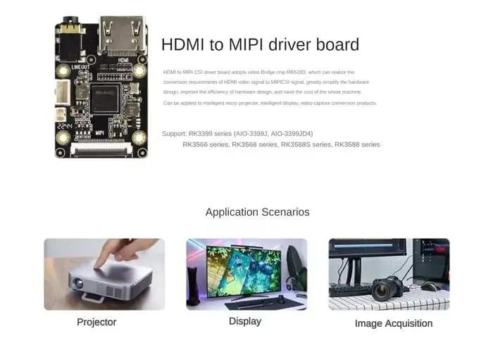 Carte de conversion de signal vidéo HDMI vers MIPI CSI 4K RK628D Firefly