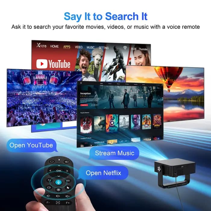 Projecteur XNANO natif 1080P Android 13 avec mise au point automatique et correction trapézoïdale 360° °