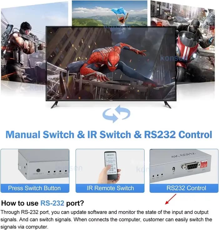 Commutateur matriciel HDMI 4K 30Hz/60Hz 4x4 avec extracteur Audio optique