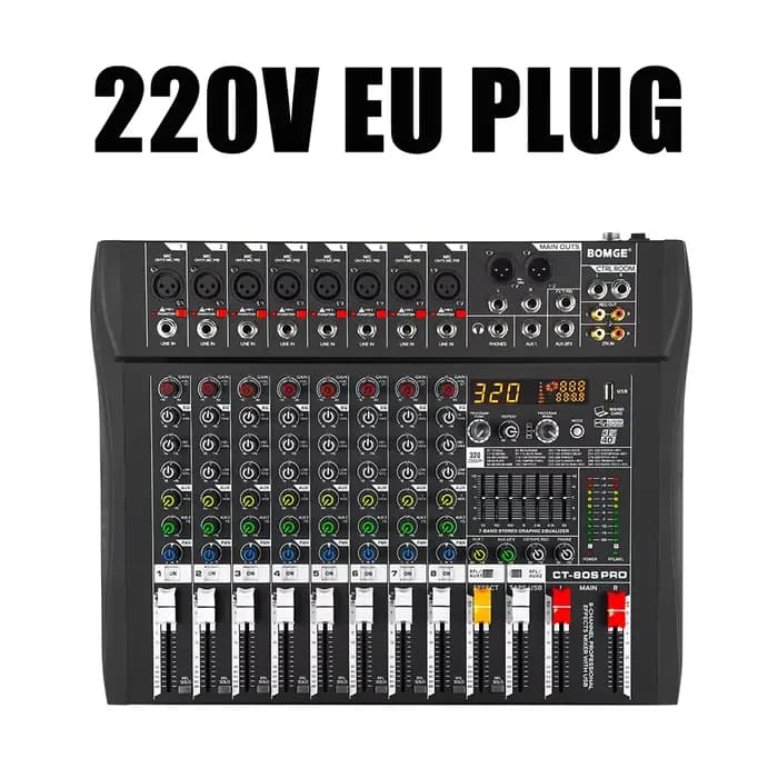 BOMGE Console de mixage audio professionnelle 8 canaux DJ 320 DSP Bluetooth USB Alimentation fantôme