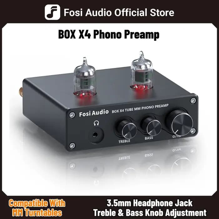 Préamplificateur Phono Fosi Audio pour Platine Phonographe avec Amplificateur à Tubes à Vide HiFi BOX X4