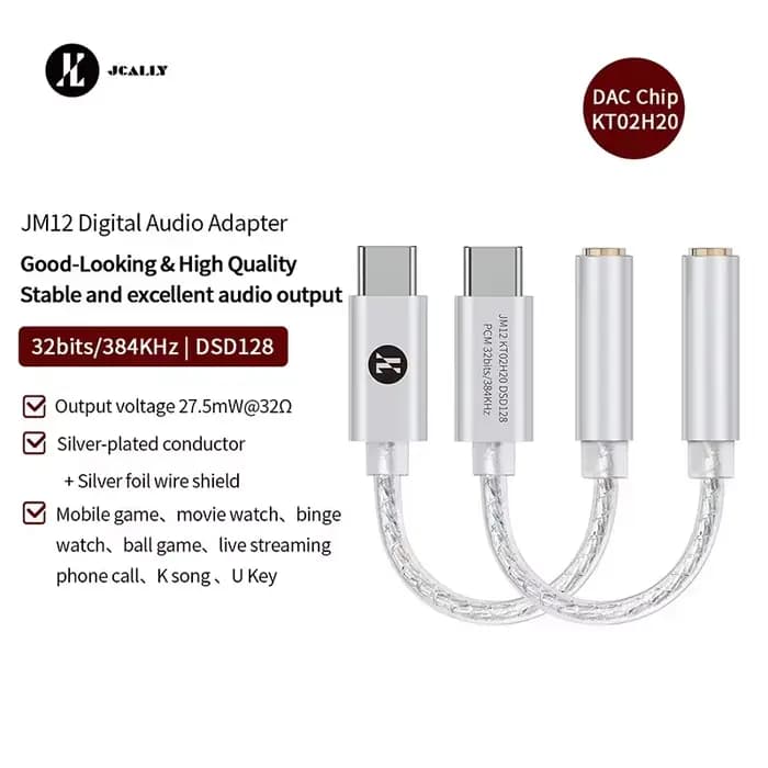 JCALLY JM12 adaptateur Audio numérique type-c à 3.5mm Hifi DAC KTO2H20 puce 32bits 384KH DSD128 décodeur Type C