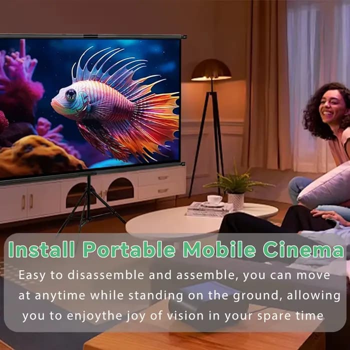 Écran de projection avec support simple - 4K HD 16:9 pour intérieur/extérieur