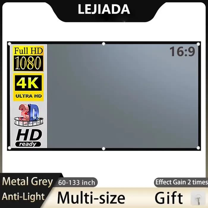 LEJIADA écran de projecteur 60-133 pouces métal gris Anti-lumière 16:9 bordure noire Portable avec trous