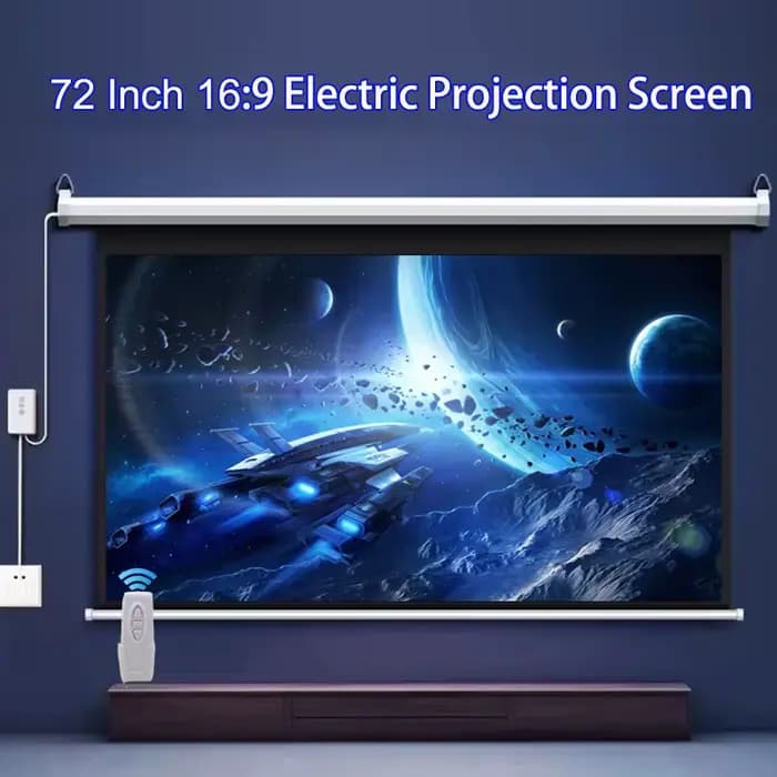 Écran de Projection HD avec télécommande, 72 pouces, vue large 16:9, écran de projecteur motorisé en