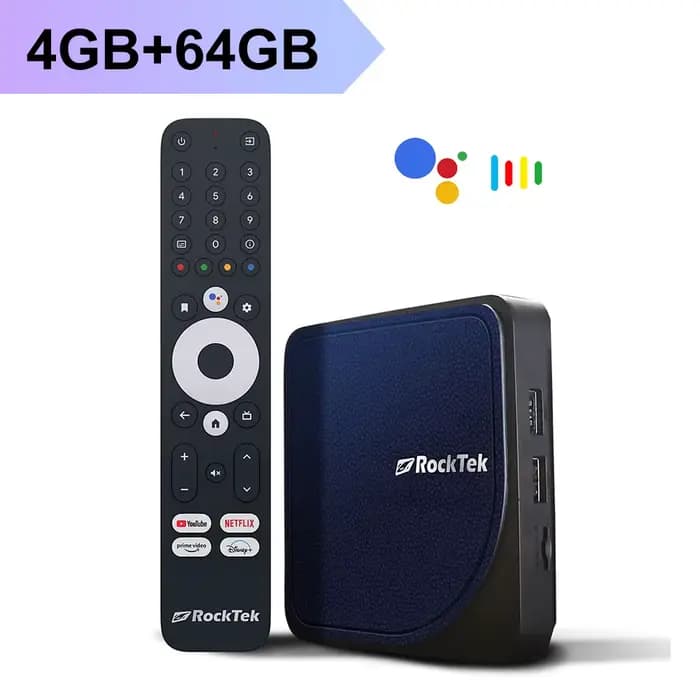 RockTek G2 4K Android TV 12 Stream Box avec Netflix, certifié Google, Amlogic S905X4-K 4G64G, prend
