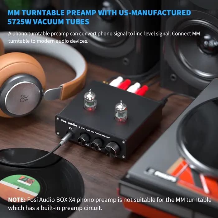 Préamplificateur Phono Fosi Audio pour Platine Phonographe avec Amplificateur à Tubes à Vide HiFi BOX X4
