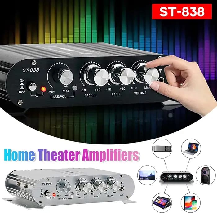 838 amplificateurs de cinéma maison HiFi 2.1 canaux amplificateur de puissance stéréo basse son voiture