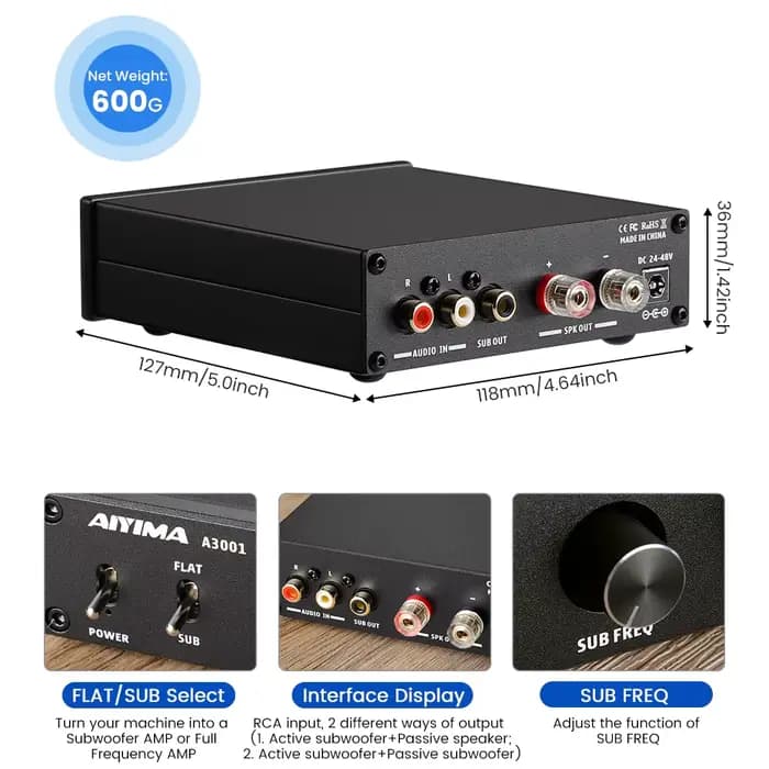 Amplificateur de subwoofer AIYIMA Audio A3001 TPA3255 300W