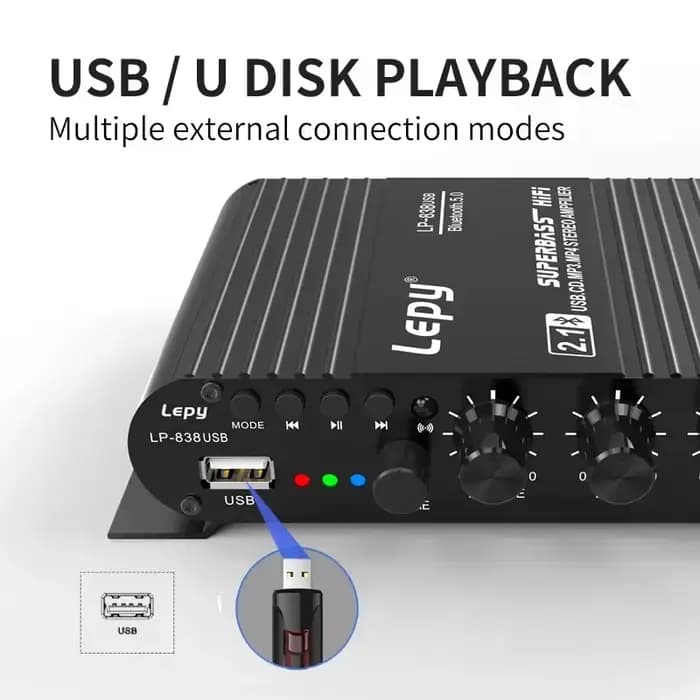 Amplificateur Bluetooth 5.0 LEPY LP-838USB 2.1 3 canaux avec prise en charge des basses profondes