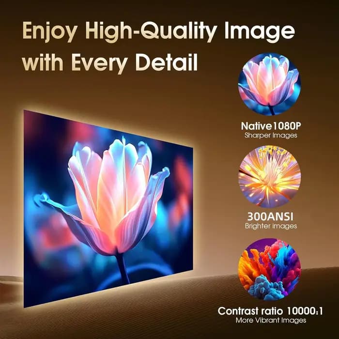 Projecteur HY320 natif 1080P 4K WiFi6 BT5.2 Correction automatique de la distorsion trapézoïdale 180° °