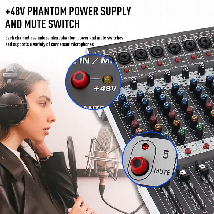 Console de mixage Audio professionnelle à 12 canaux