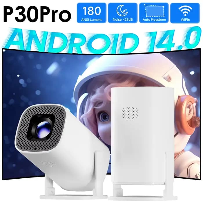P30PRO Android 14 Mini projecteur intelligent prend en charge 4K HD vidéo WiFi 6 BT5.0 natif 720p Home cinéma