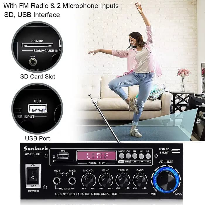 Amplificateurs de puissance audio AK35/AV-660BT 2 canaux HiFi compatible Bluetooth système de son de cinéma maison 110/220V
