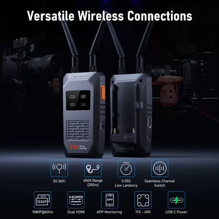 Lemorele 5G 1080P transmetteur et récepteur HDMI sans fil 200M émetteur-récepteur vidéo à faible latence pour appareil photo ordinateur portable TV APP préservative