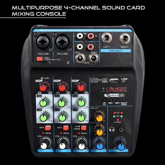 Petit mixeur audio 4 canaux avec Bluetooth