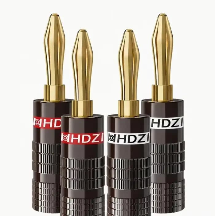 Prise banane 6 lames noire mate HHDZI plaquée or 24K antioxydante pour câblage amplificateur et enceinte audio HiFi domestique