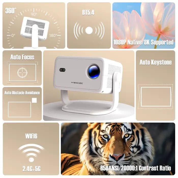 Magcubic – projecteur natif 1080P 650ANSI 8K Android14 L018