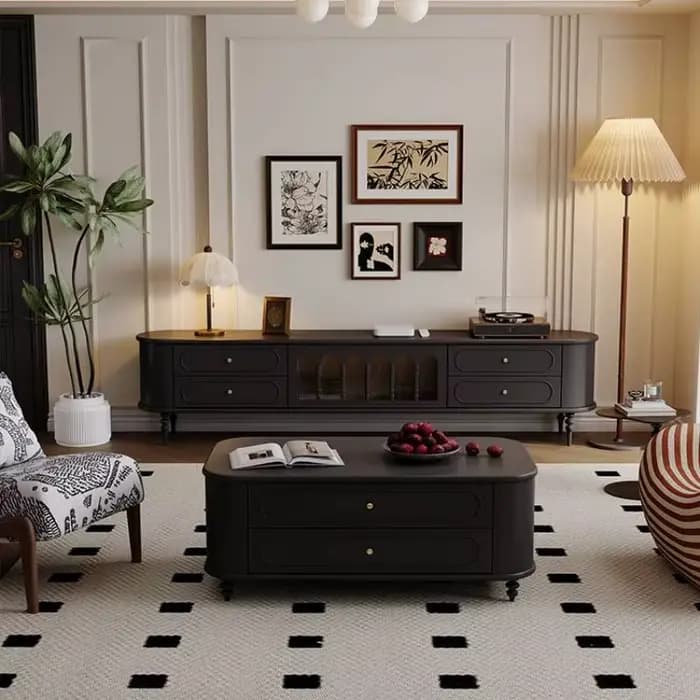 Support tiroirs meuble Tv décoration marron noir salons luxe