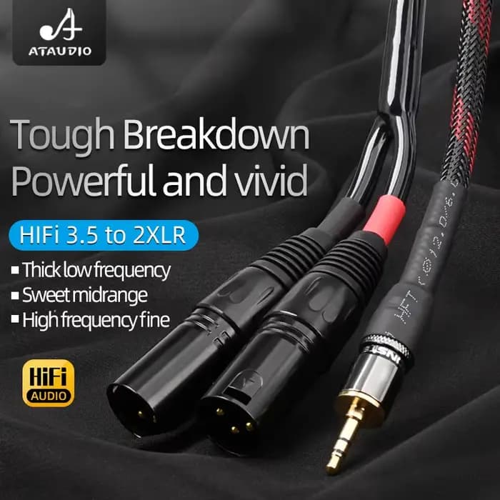 ATAUDIO câble HiFi XLR 3.5mm vers XLR Aux cordon Audio TRS stéréo 3.5 à 2XLR mâle pour Microphone ordinateur téléphone haut-parleur amplificateur
