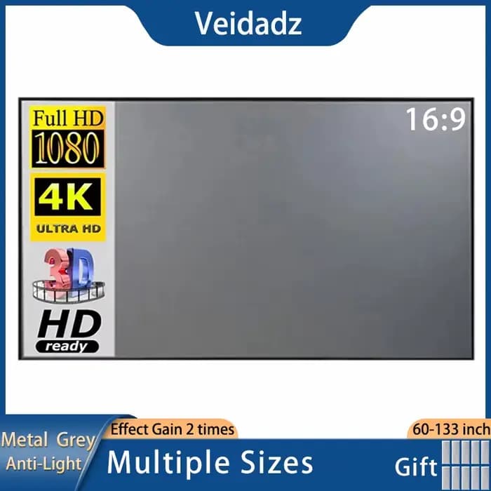 VEIDADZ – écran de projecteur 60 72 84 92 100 110 120 130 133 pouces 16:9