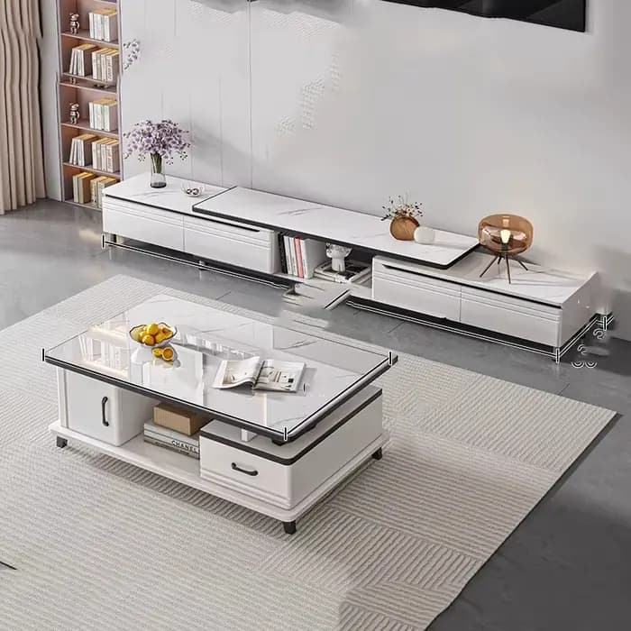 Meuble Tv moderne de luxe réglable blanc haut de gamme
