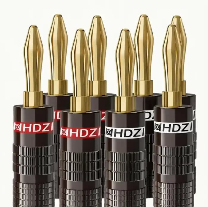 Prise banane 6 lames noire mate HHDZI plaquée or 24K antioxydante pour câblage amplificateur et enceinte audio HiFi domestique