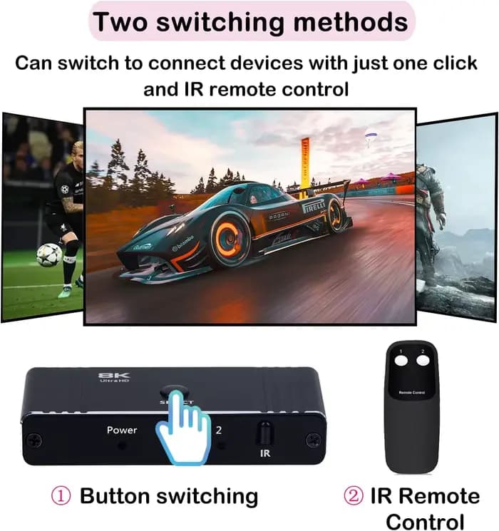 Commutateur HDMI bidirectionnel 8K 60Hz 2 en 1 sortie 4K 120Hz