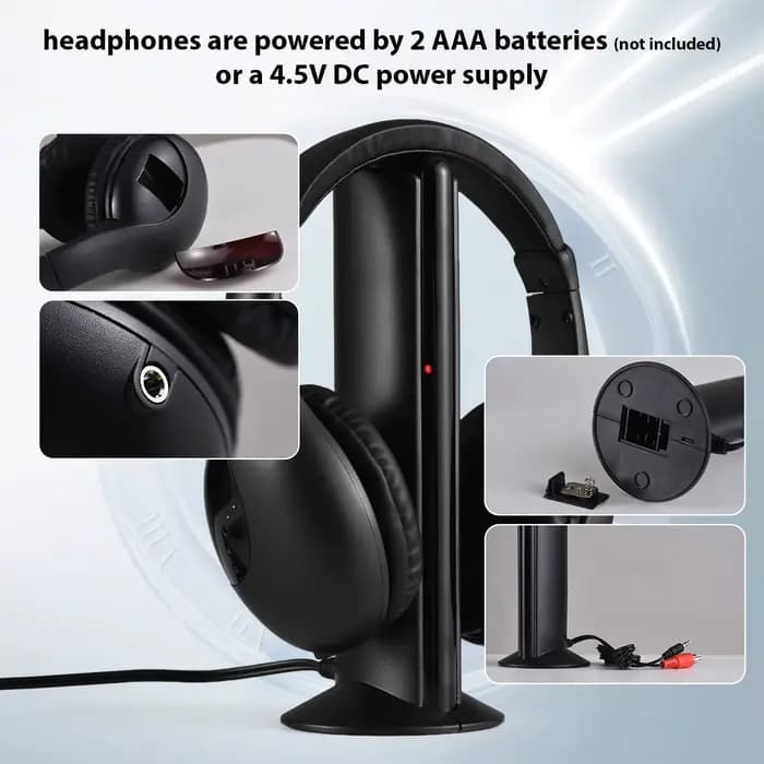 Casque TV sans fil 5-en-1 - Portée de 30 m avec décodeur optique/coaxial pour visionnage privé et radio FM