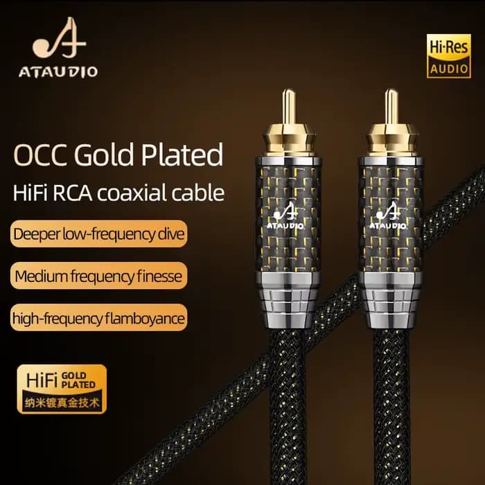 ATAUDIO RCA câble Coaxial Audio numérique haut de gamme OCC noyau plaqué or RCA vers RCA mâle cordon stéréo