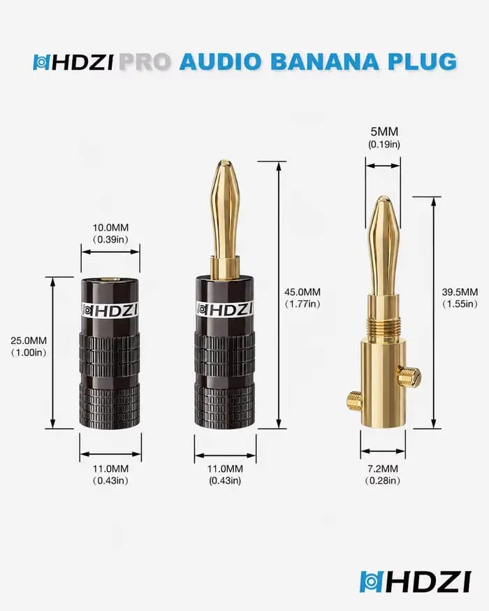 Prise banane 6 lames noire mate HHDZI plaquée or 24K antioxydante pour câblage amplificateur et enceinte audio HiFi domestique