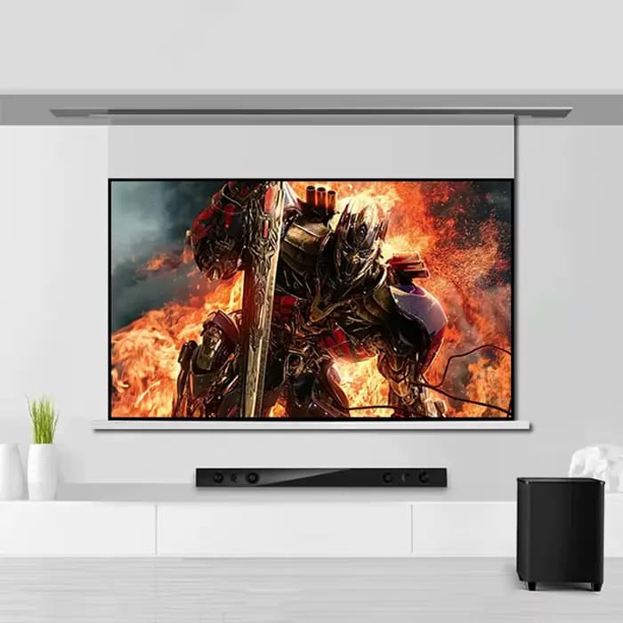 Écran de projecteur encastré blanc en fibre de verre électrique au plafond